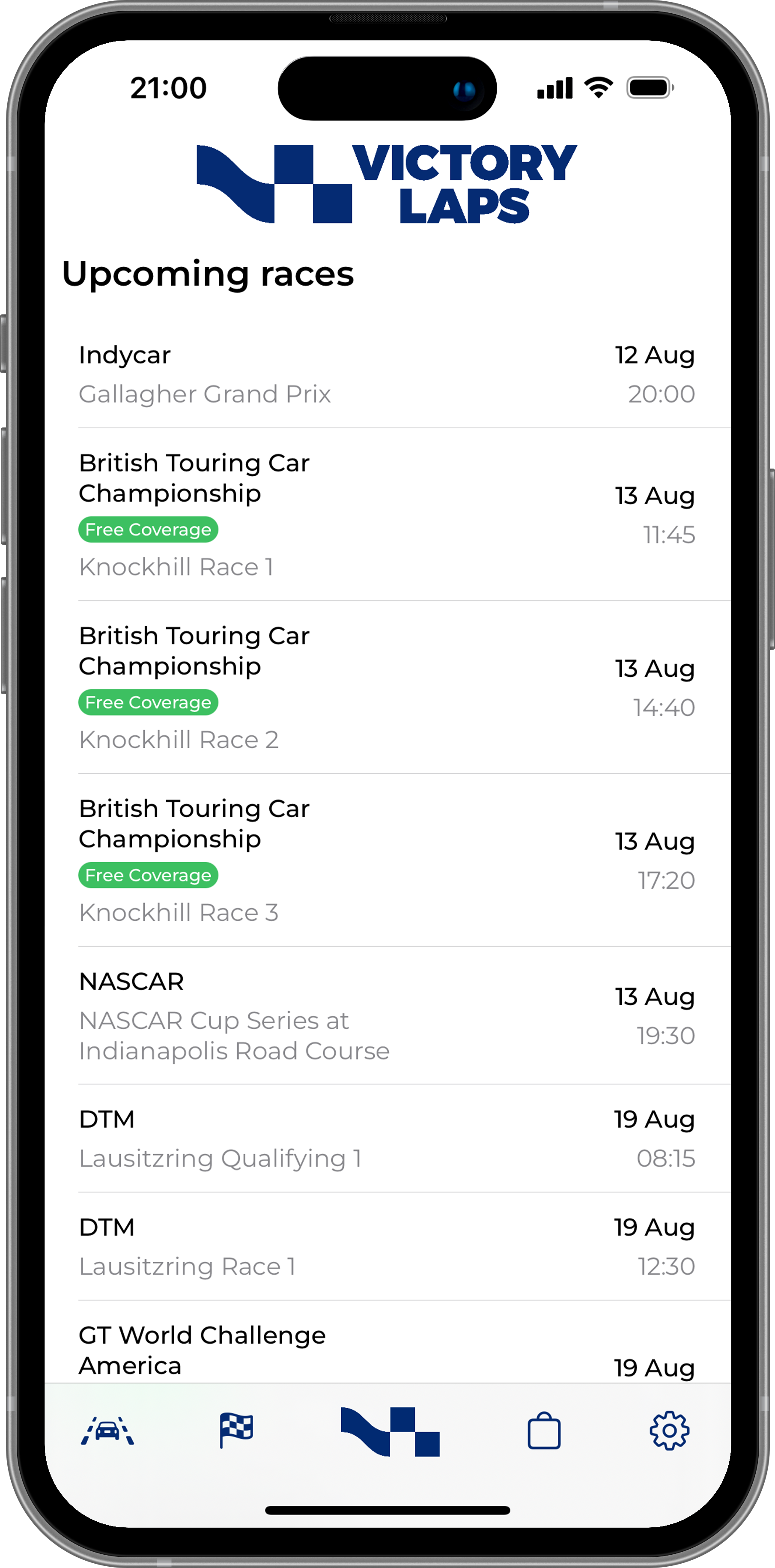 iPhone showing Victory Laps iOS app